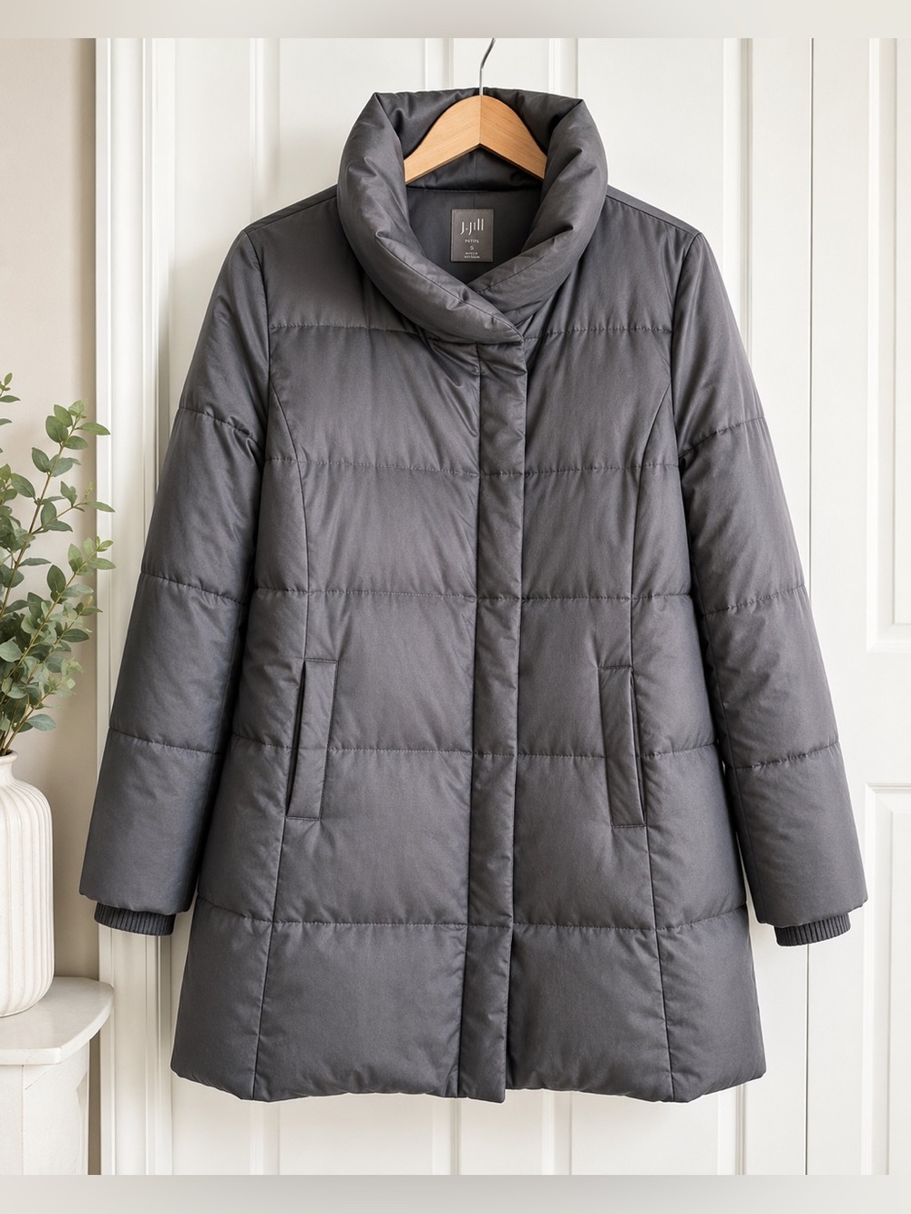 J. Jill Gray Down Puffer Coat Women’s Petite Small Quilted Winter Jacket Snap